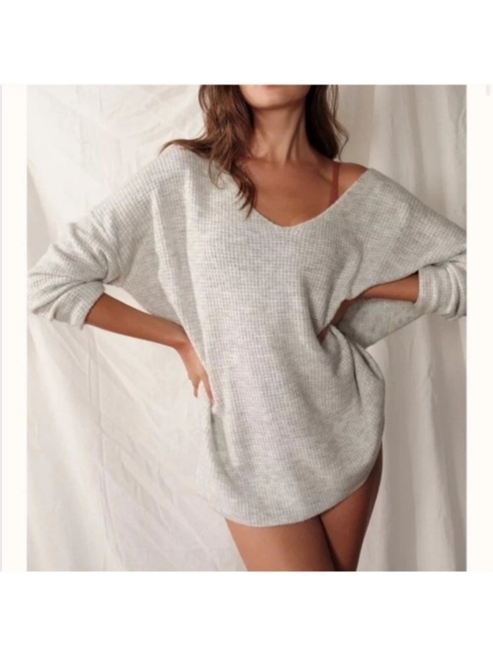 Free People Off-the-Shoulder Light Gray Sweater